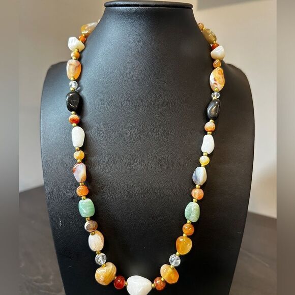 SALE! 22" Vintage genuine polished multi-stone necklace! - Picture 1 of 9